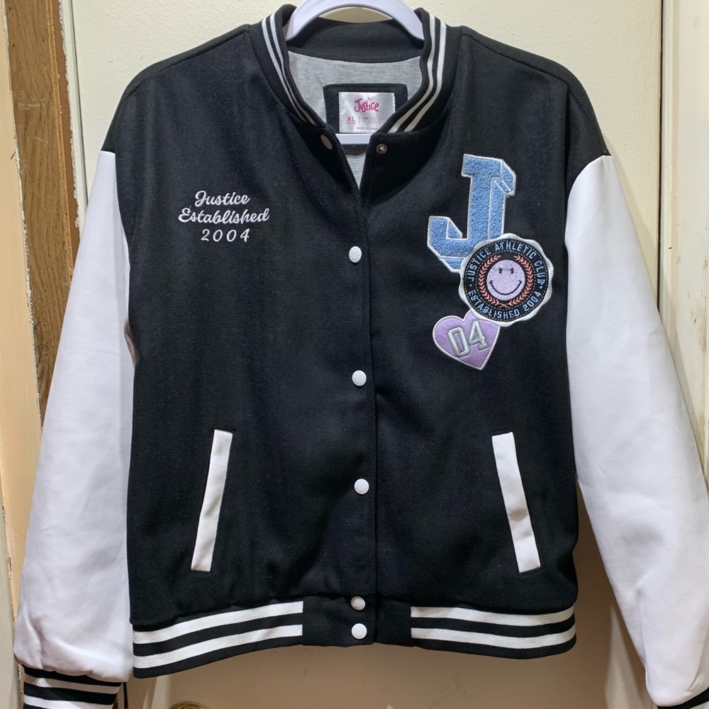 Justice Black and Gray Varsity Jacket